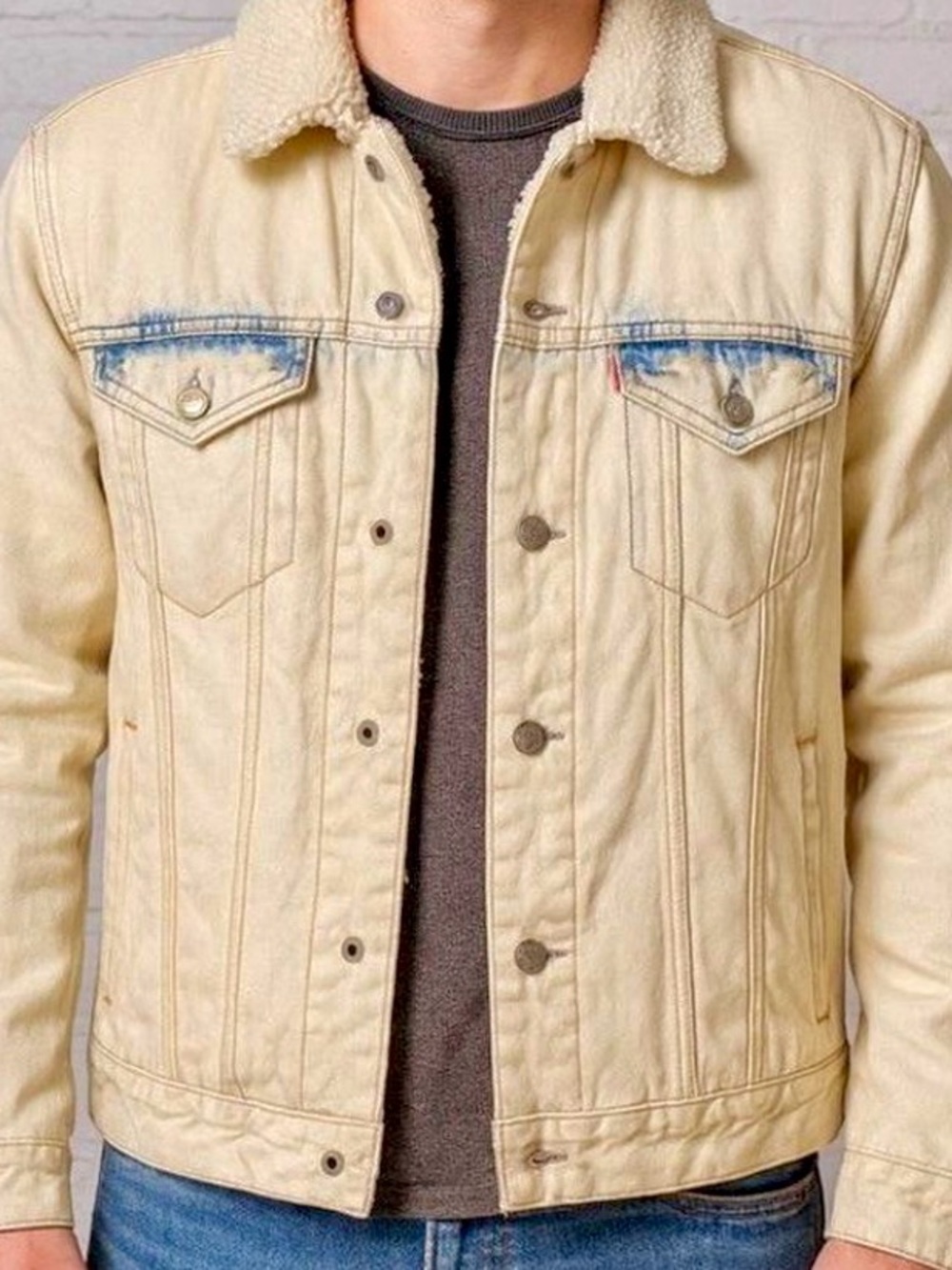 BDG Cream Sherpa-Trim Denim Jacket